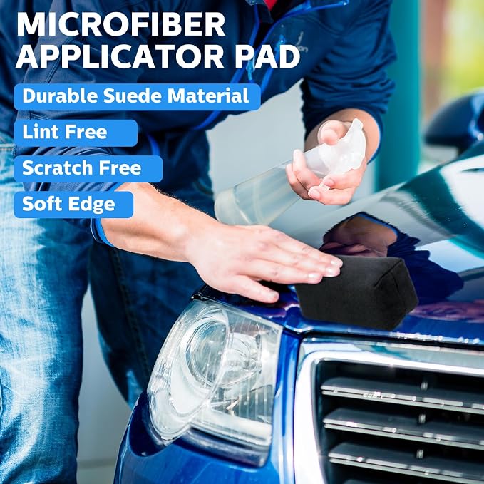 Riakrum 12 Pack Microfiber Applicator Pads Suede Car Detailing Sponge Ceramic Coating Applicator Pads Coating Sponge for Cars Graphene Metal Plastic Trim Ceramic Spray Applying Wax (Black)