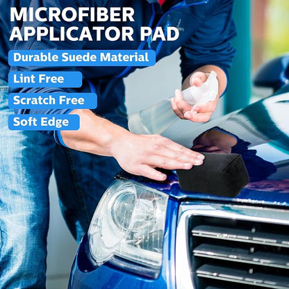 Riakrum 12 Pack Microfiber Applicator Pads Suede Car Detailing Sponge Ceramic Coating Applicator Pads Coating Sponge for Cars Graphene Metal Plastic Trim Ceramic Spray Applying Wax (Black)