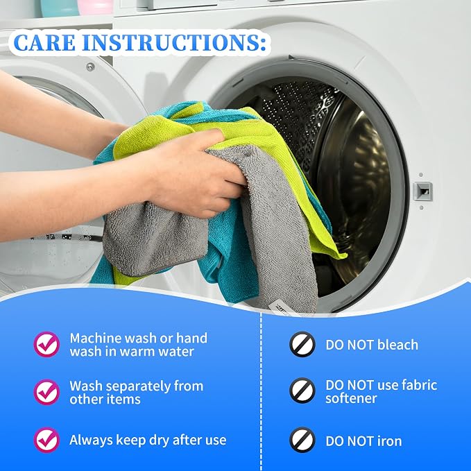 FIXSMITH Microfiber Cleaning Cloth - Pack of 48, Multi-Functional Cleaning Towels, Size: 12 x 16 in, Highly Absorbent Cleaning Rags, Lint-Free, Streak-Free Cleaning Cloths for Car Kitchen Home Office