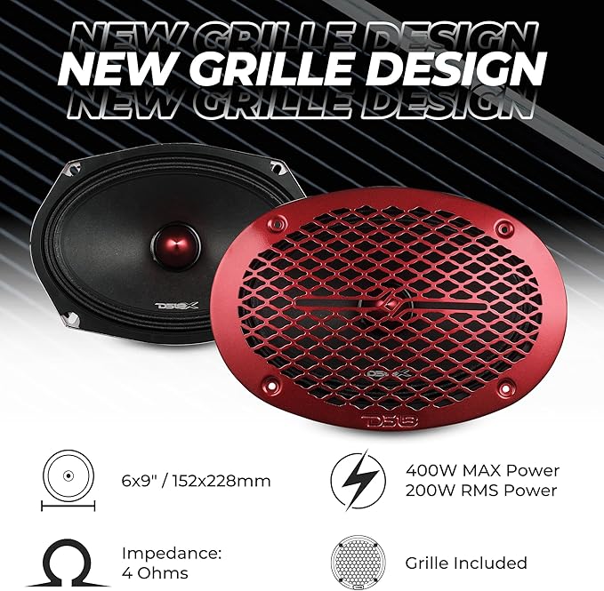 DS18 PRO-X694 BM Loudspeaker - 6x9, Midrange, Red Aluminum Bullet, 400W Max, 200W RMS, 4 Ohms - Premium Quality Audio Door Speakers for Car,Truck and Motorcycle Stereo Sound System (1 Speaker)