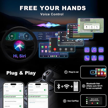 Wireless CarPlay Adapter for iPhone, Convert Wired to Wireless Apple CarPlay Adapter, Plug & Play, No Delay & Stable Control, Mini Size, USB & USB-C/Type-C for Cars 2016+ iOS10+ (Silver)