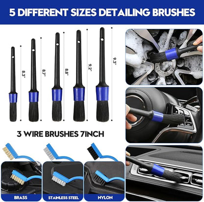 Qydipclin 29Pcs Car Detailing Kit, Car Detailing Brush Set, Car Wash Cleaning Kit, Car Detailing Brushes, Professional Car Care Kit for Interior Exterior Wheels, Blue