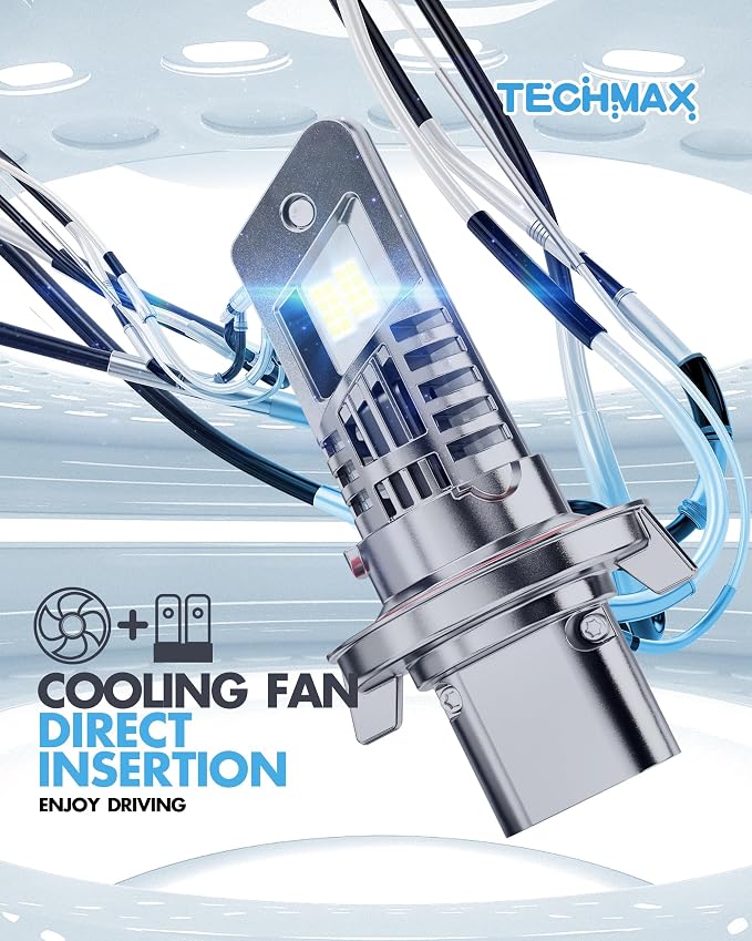 TECHMAX H13 Light Bulbs, 9008 Fog Light Bulb w/Fan 30000lm 600% Bright 6500K Wireless Compatible with F150 F250 F350 Gladiator Wrangler Ram1500/2500/3500 Direct Insertion Plug and Play, Pack of 2