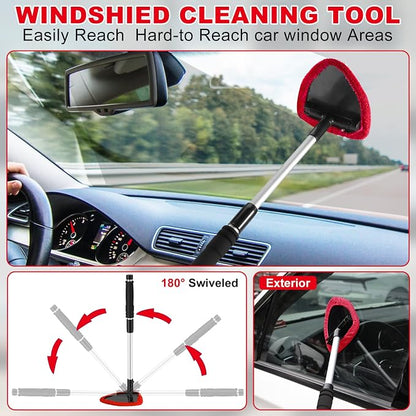 Windshield Cleaner Tool, 17Pcs Red Car Interior Cleaning Kit, Car Detailing Kit Interior Cleaner, Car Detailing Brushes, Car Cleaning Gel, Inside Cleaning Supplies Accessories for Women Girls