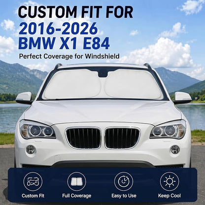 Custom Fit Windshield Sun Shade for BMW X1 E84 2016-2026 | Custom Fit Windshield Cover, Blocks UV Rays, Double-Layer Heat Shield, Durable Frame, Easy Fold & Storage