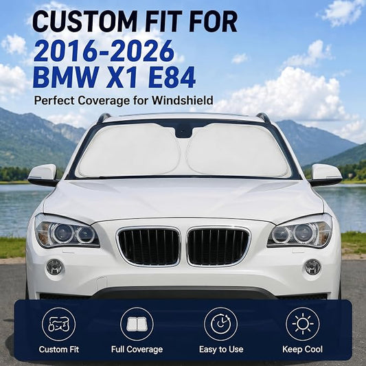 Custom Fit Windshield Sun Shade for BMW X1 E84 2016-2026 | Custom Fit Windshield Cover, Blocks UV Rays, Double-Layer Heat Shield, Durable Frame, Easy Fold & Storage