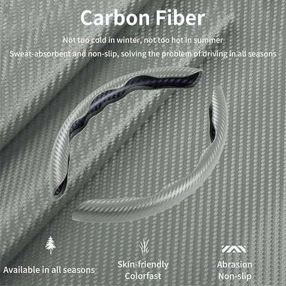 Carbon Fiber Steering Wheel Cover, 2-Piece Set Anti-Skid Comfortable Grip Segmented Butterfly Design, Easy Snap-On Installation Universal Fit 99% Cars, Gray