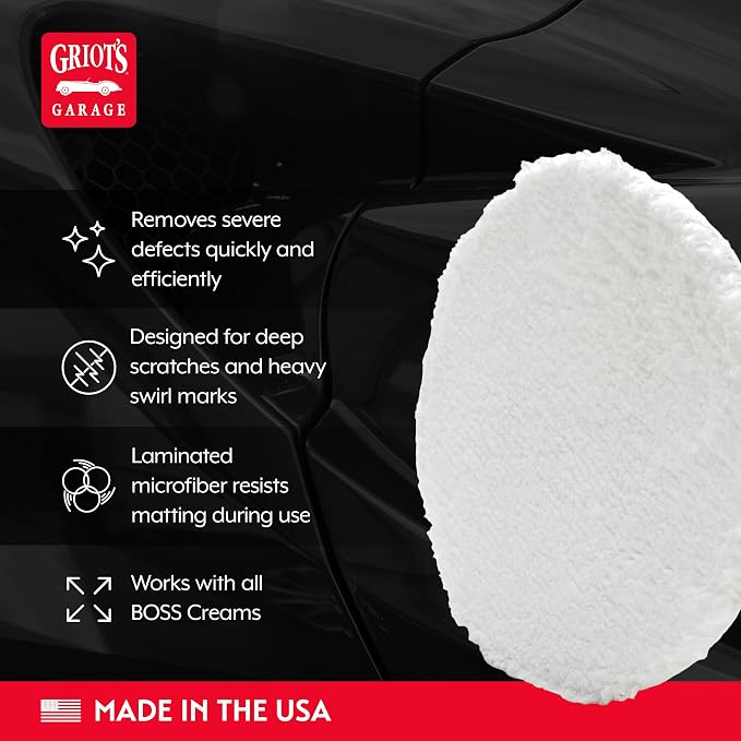 Griot's Garage BOSS Microfiber Fast Cutting Pads for Car Detailing, Polishing and Maximum Paint Correction, Orbital Polisher Buffing Pads, 5”, Set of 2
