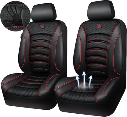 CAR PASS Comfortable 3D Foam Mesh Leather Car Seat Covers Front, Air Cool Mesh Breathable Front Seat Covers for Car, Universal Fit for SUV Truck Sedan Automotive, Airbag Compatible,Black Red