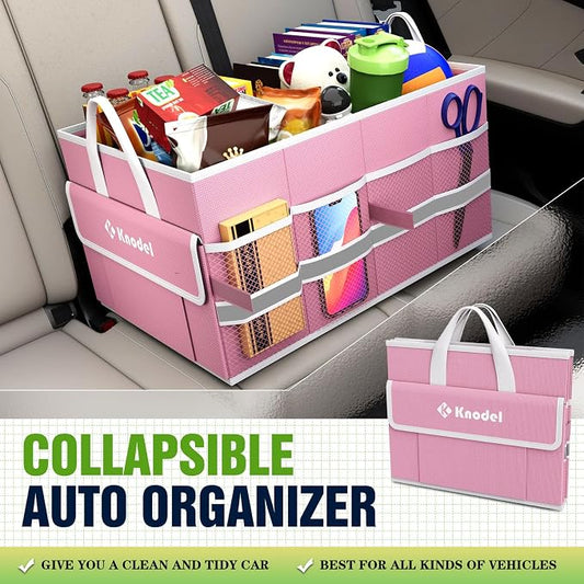 K KNODEL Car Trunk Organizer, Collapsible Car Trunk Storage Organizer, Car Organizer and Storage for SUV, Truck, Sedan (Small, Pink)
