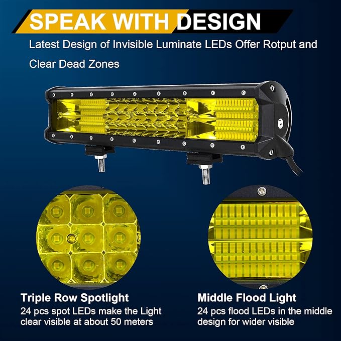 Willpower 15 inch 216W LED Light Bar Amber LED Work Light Spot Flood Beam for Trucks Tractor 4X4 Boat Off Road Auto Fog Driving Lamp 12V 24V Waterproof IP67