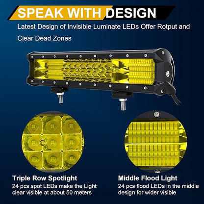 Willpower 15 inch 216W LED Light Bar Amber LED Work Light Spot Flood Beam for Trucks Tractor 4X4 Boat Off Road Auto Fog Driving Lamp 12V 24V Waterproof IP67