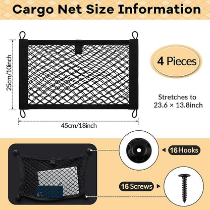 Frienda 2 Pcs Stretchable Small Cargo Net Pocket Boat Storage Mesh Net Elastic Automotive Storage Pouch with Mounting Screws and Hooks for Truck Car SUV Boats (17.7 x 9.8 Inches)
