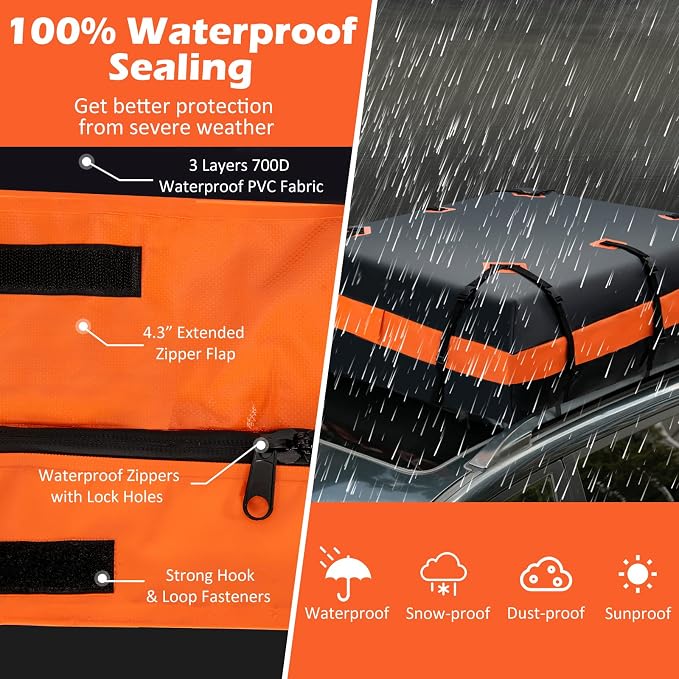 S AFSTAR 21 Cubic Rooftop Cargo Carrier Bag, Waterproof Car Roof Bag w/10 Adjustable Straps & 6 Door Hooks, Anti-Slip Mat & Storage Bag, Car Topper Luggage Carrier for Vehicle SUV with & without Racks