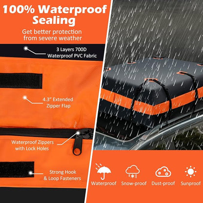 S AFSTAR 21 Cubic Rooftop Cargo Carrier Bag, Waterproof Car Roof Bag w/10 Adjustable Straps & 6 Door Hooks, Anti-Slip Mat & Storage Bag, Car Topper Luggage Carrier for Vehicle SUV with & without Racks