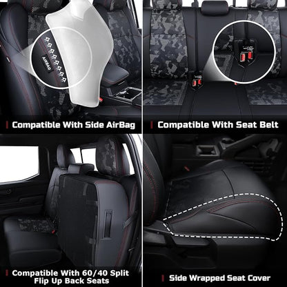 Carlimeki Leather Seat Covers Custom Fit for Tacoma Gen 4th (2024-2026) Double Cab, for SR, SR5, TRD PreRunner, TRD Sport, TRD Off-Road, Limited, Trailhunter - Armrest Covers Included - Fully Covered