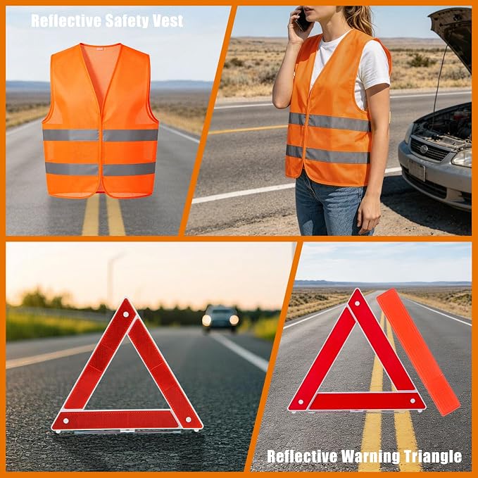 Car Roadside Emergency Kit Automotive Car Safety Kits for Vehicles Woman Man Teen Orange