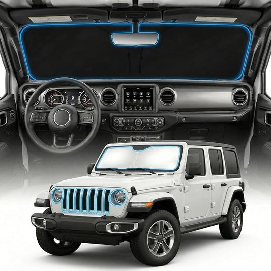 for Jeep Wranger JL Sun Shade Windshield Cover - Custom Fit Wranger JL Accessories 2018-2025 2026 Sunshade Foldable UV Protection & Heat Shield Sun Visor Accessories