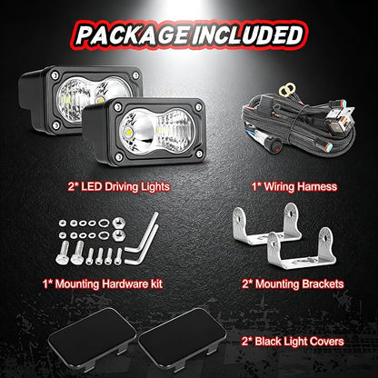 3 Inch Driving Pod Lights with Wiring Harness & Black Covers 2Pcs Off Road Light Bar Spot Flood Combo Work Light LED Pods Auxiliary Backup Cube Lights for Truck ATV UTV Motorcycle Boat