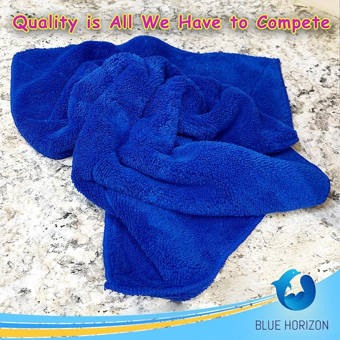 Microfiber Fingers Dusting & Cleaning Mitt and Large Towel Set, Machine Washable, Highly Absorbent Car Detailing Cleaner for Drying, Washing and Wax Polishing (1 Green Mitt, 1 Blue Towel)