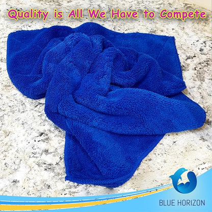 Microfiber Fingers Dusting & Cleaning Mitt and Large Towel Set, Machine Washable, Highly Absorbent Car Detailing Cleaner for Drying, Washing and Wax Polishing (1 Green Mitt, 1 Blue Towel)