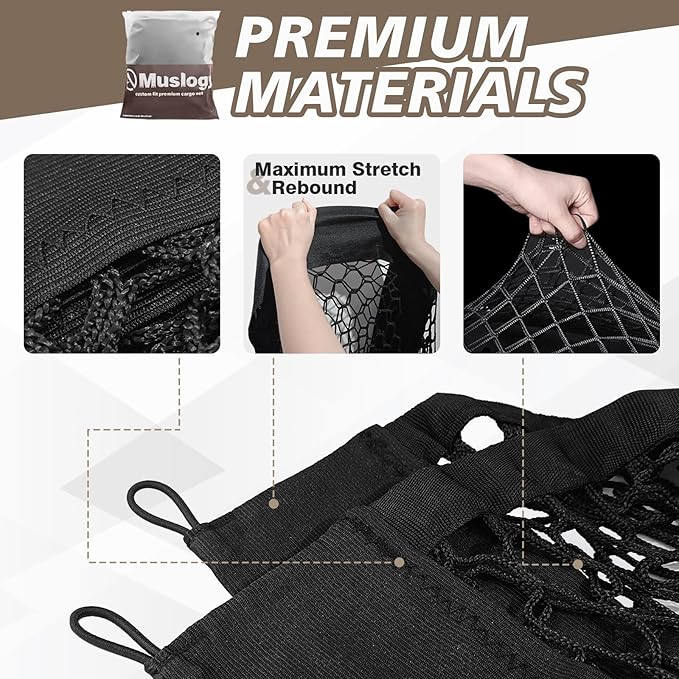 Muslogy Truck Bed Cargo Net Trunk Netting Compatible with 2023 2024 2025 2026 Kia Sportage Accessories, Pickup Cargo Organizer SUV Sedan Storage Net w/Heavy Duty Carabiners
