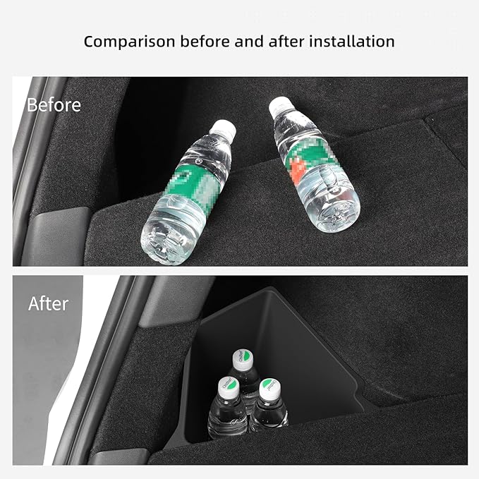 LUCKEASY 2PCS Trunk Storage Bins for Tesla Model Y 2022-2024 Gigafactory | Not Fit Juniper 2025+, Not Fit Fremont Builds, Trunk Organizer With Lids, Trash Cans, Car Accessories, TPE, Black