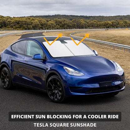 EcoNour Tesla Windshield Sun Shade for Model 3/Y 2017-2026, Foldable Front Window Sunshade Heat & UV Blocker for Tesla Interior Accessories