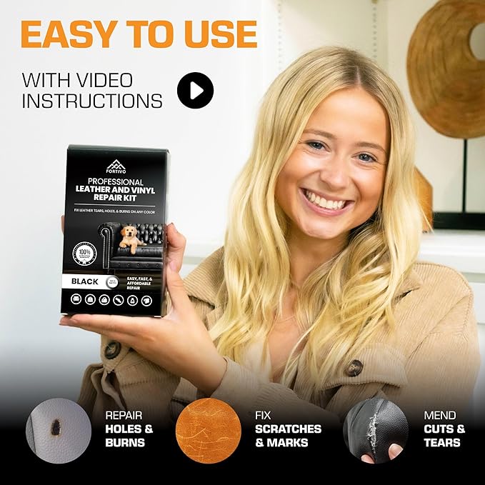 Professional Black Leather Repair Kit for Furniture, Couches, Boots, and Purses, Scratch Repair and Car Leather Restoration, All-Inclusive Vinyl Repair Kit, Quick and Easy to Use