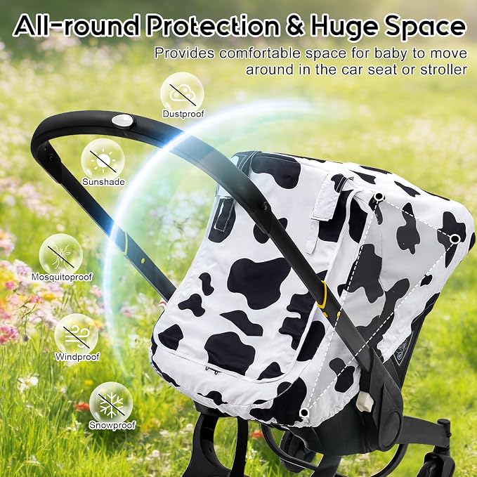 Baby Car Seat Cover, Extra Large Mesh Carseat Cover for Boys Girls, Infant Car Seat Cover with Privasy Sunshades & 3D Mink Dot, Universal Baby Carrier Cover for All Season