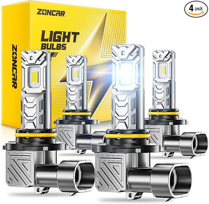 9005 9006 LED Light Bulbs Combo, 120,000LM 6500K Cool White, HB3 HB4 Driving Light Bulbs, IP68 Proof 1:1 HB3 HB4 Size Plug N Play, Pack of 4