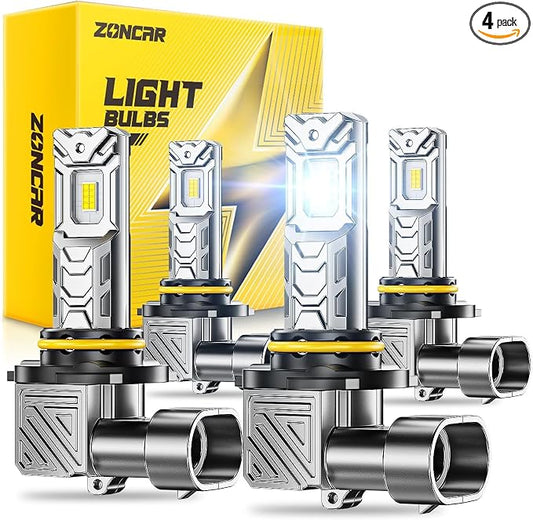 9005 9006 LED Light Bulbs Combo, 120,000LM 6500K Cool White, HB3 HB4 Driving Light Bulbs, IP68 Proof 1:1 HB3 HB4 Size Plug N Play, Pack of 4