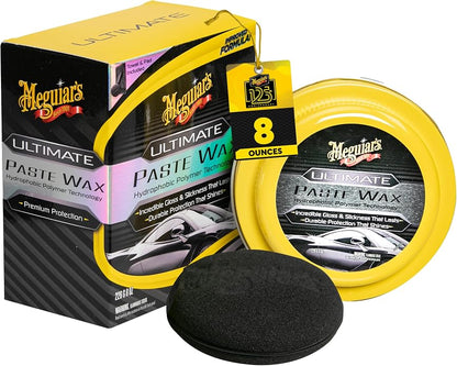 Meguiar's Ultimate Paste Wax, Premium Car Wax for a Deep Gloss with Lasting Protection, Easy to Apply and Remove, Clear Coat Safe, Microfiber Towel and Applicator Included, 8 Oz Paste