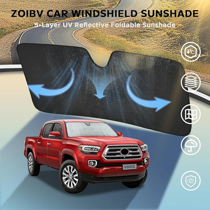 Car Windshield Sun Shade for Toyota Tacoma 2016-2026 2024 2025 Front Window Sunshade Sun Visor Protection Cover Accessories -5-Layer Bubble Foldable Thicken Blocks Heat & UV Rays