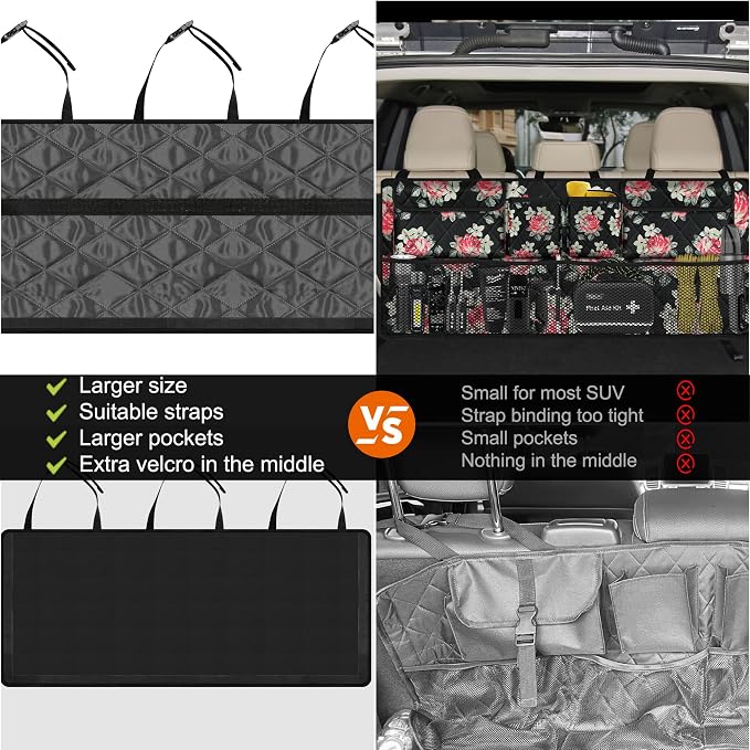 Femuar Car Trunk Organizer,Large Capacity Backseat Trunk Organizer(42"*18"),Collapsible Car Storage Bag with 8 Pocekt,Car Organizer for SUV/MPV/Truck - Floral