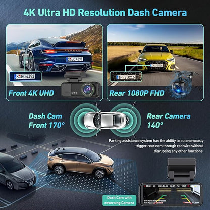Dash Cam Front and Rear, 4K Dash Cam Built-in 5.8G WiFi GPS ADAS, 3.2" IPS Screen Dash Camera for Cars with Free 32GB Card,G-Sensor,Loop Recording,WDR,Night Vision Dashboard Camera
