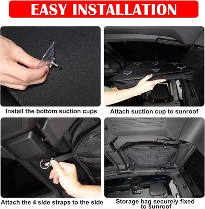 Car Sunroof Organizer Bag Compatible with 2024 2025 2026 Hummer EV Roof Panel Storage Bag Waterproof Foldable Multi-Function Car Rooftop Carrier Sunroof Storage Bags (Rear Top Roof Glass-Right)
