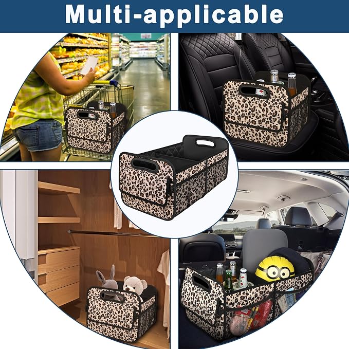 Deosk Trunk Organizer and Storage with Reinforced Handles,Car Accessories for Women/Men 50L Waterproof Polyester Trunk Organzier for Car/SUV/Minivan/Truck(Medium,Leopard print)