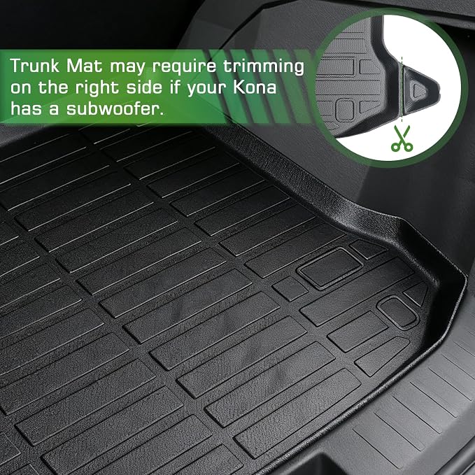 Floor Mats for Hyundai Kona 2018-2023 (No for EV) & Kona N 2022 2023, Custom Fit All-Weather Rubber Car Cargo Liners for Hyundai, High Edges Anti-Slip TPE Mats, Front & 2nd Row & Trunk Mat