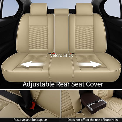 HChengkikz Nappa Leather Car Seat Covers Full Set, Beige Car seat Protector 5 Seats, Waterproof Car Seat Cushion, Universal Automotive Seat Covers Fit for SUV Truck Pick-up Sedan, Front and Rear