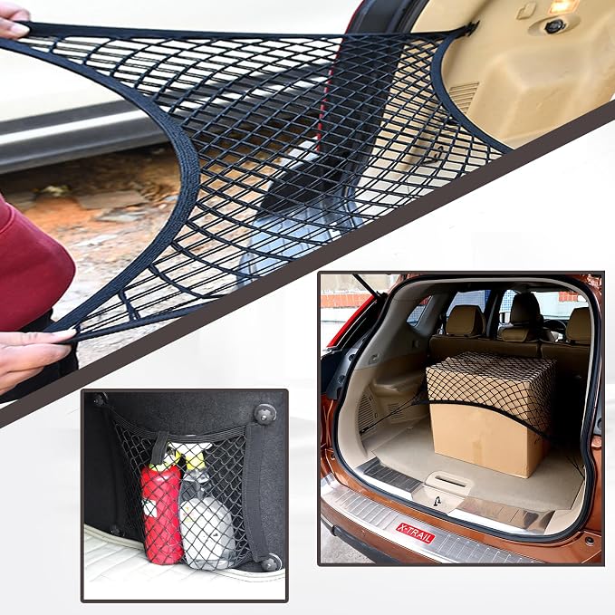 2 Pcs Small Cargo Net, Mesh Pocket Elastic Cargo Net Stretchable Car Net Pocket Storage with 8 Mounting Screws and Hooks for SUV/Car/Truck/RV/Boat（17.7 ×9.8in）