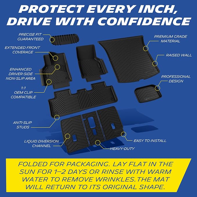 Michelin Vehicle Mat, All-Weather TPE Custom Fit Liner for Tesla Model Y 5 Seat Standard Floor Mats 2025-2027 (9 Piece), Not Fit Premium or Performance, Premier