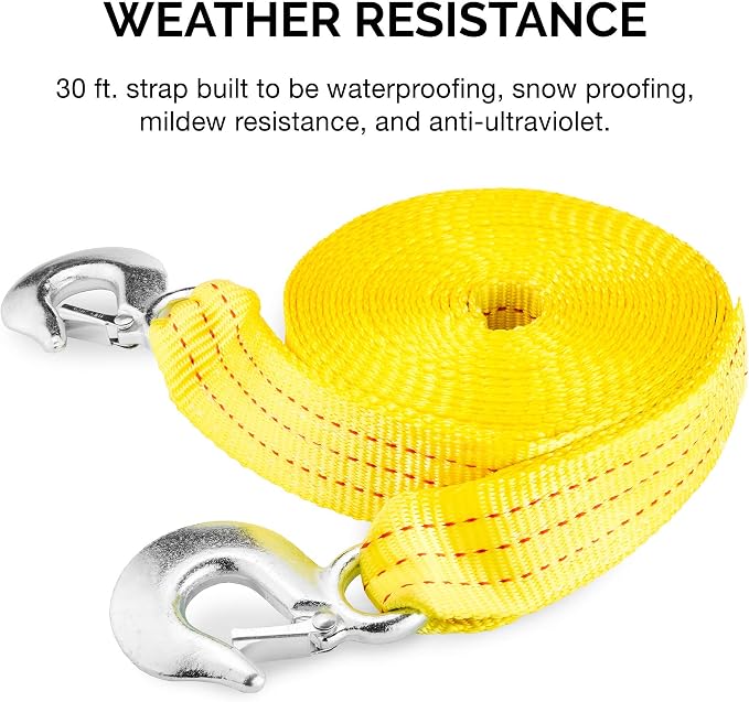 NEIKO 51008A Heavy Duty Tow Strap with Hooks 2 Pack, 2” x 30’, 10,000 LB Capacity, Tow Rope for Vehicles, Cars, Trucks, ATV Tow Strap