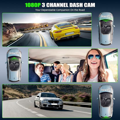 3 Channel Dash Cam Front and Rear Inside, 2.0'' 1080P Dash Camera for Cars, Dash cam Three Way Triple Car Camera with Super Night Vision,Wide Angle,Loop Recording, G-Sensor, 24 Hours Recording