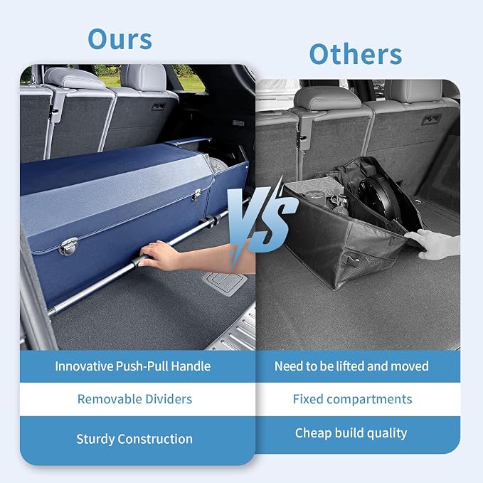 Car Trunk Organizer, Leather Trunk Organizer for SUV with Lid and Sturdy Handle Collapsible Adjustable Storage (Blue, 41 x 11.4 x 12.2in)