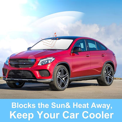 TINGLU Sun Shade for Mercedes Benz GLE-Class 2012-2019(Not for GLE Coupe) Accessories Windshield Sun Shade Window Shade UV Rays Protection Sun Visor Cover with Steering Wheel Sunshade Storage Bag