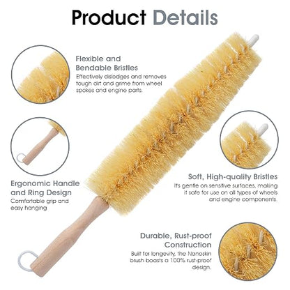 Nanoskin Ultra-Reach 17-Inch Professional Car Detailing Brush for Spokes, Wheels, Engines - Long Handle, Flexible Bristles, Scratch-Free Cleaning for Auto, Truck, Motorcycle