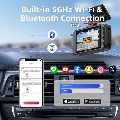 Miofive S1 4K Dash Cam Front - 2160P UHD Dash Camera for Cars, Built-in Wi-Fi, GPS, Bluetooth, 3" IPS Screen, HDR Super Night Vision, 24H Parking Mode, Support Max 512GB, Free 32GB Memory Card