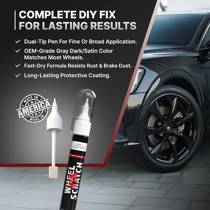 Wheel Scratch Fix® Dark Grey Magic Car Scratch Remover Pen - Alloy Wheel Touch Up Paint Pen for Cars, Curb Rash Removal with Fast-Drying & Long-Lasting OEM Finish, Vehicles Rim Repair Paint for Chip (Satin Dark Gray (Pen Only))