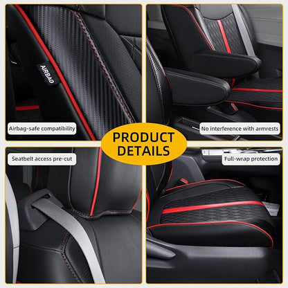 Custom Fit Sienna Seat Covers for 2021-2026 Toyota Sienna 7-Seat XLE XSE Woodland Limited Platinum [Ottoman Not Covered], Waterproof Faux Leather Full Set Airbag Compatible (Black+red)